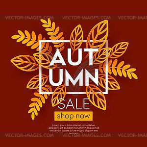 Fall sale background design with colorful paper - vector image