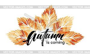 Watercolor painted autumn leaves banner. Fall - vector clipart