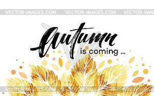 Watercolor painted autumn leaves banner. Fall - vector image