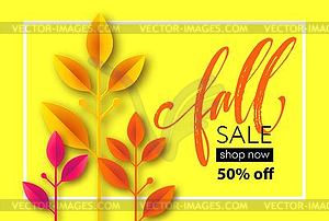 Fall sale background design with colorful paper - vector clipart