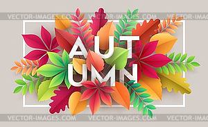 Autumn banner background with paper fall leaves - color vector clipart