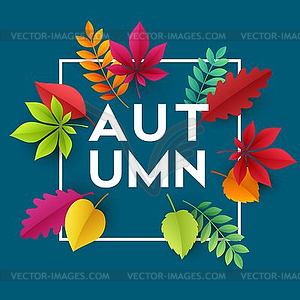 Autumn banner background with paper fall leaves - vector clipart