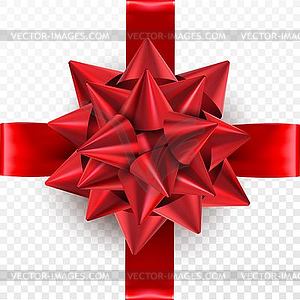 Red gift bow on transparent background. Template fo - vector image