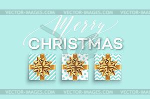 Christmas background with gifts boxes with gold bow - vector clipart