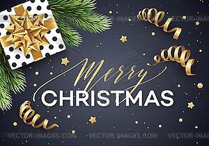 Christmas background with gift box with gold bow, - vector image