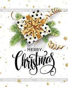 Christmas background with gift box with gold bow, - vector clipart