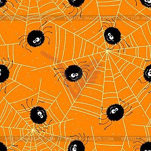 Halloween seamless background with spiders and web - vector clip art