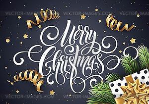 Merry Christmas handwriting script lettering. - vector image