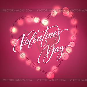 Valentines Day card with Glowing lights heart - color vector clipart