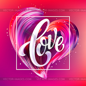 Red smear of paint LOVE lettering for card, - vector image