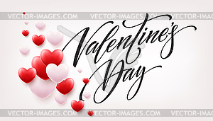 Happy valentines day lettering with red hearts - vector clip art
