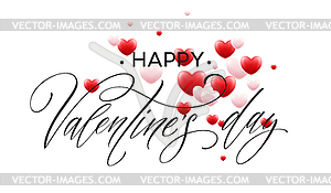 Happy valentines day lettering with red hearts - vector image