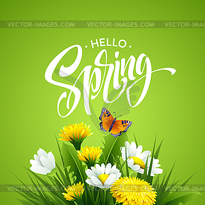 Надпись Hello Spring на фоне весны - клипарт в векторе / векторное изображение