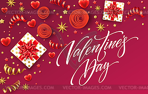 Calligraphy lettering Happy Valentine Day. Color - vector clipart