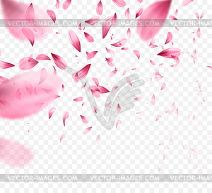 Pink sakura falling petals background - vector clip art