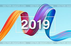 2019 New Year of colorful brushstroke oil or acryli - vector clipart