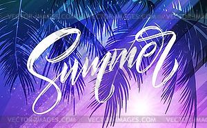 Summer lettering. Palm leaf and sea background - vector clipart