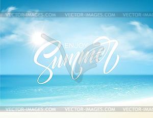 Summer lettering on sea background - vector clip art