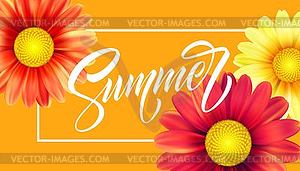 Daisy Flower Background and Summer Lettering - vector clipart