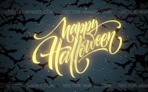 Halloween glowing night background with bats. - vector clipart