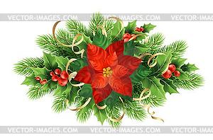 Red poinsettia flower realistic - vector clip art