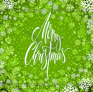 Merry Christmas lettering in snowflakes frame - vector image