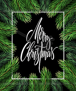 Merry Christmas lettering in rectangular frame - vector image