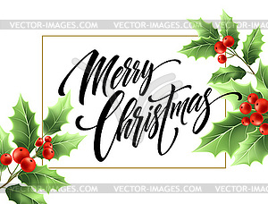 Merry Christmas lettering in rectangular frame - vector image