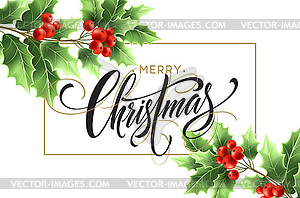 Merry Christmas lettering in rectangular frame - vector clip art