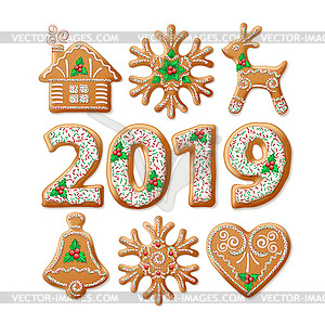 Christmas gingerbread realistic s set - vector clipart