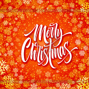 Merry Christmas lettering in snowflakes frame - vector image