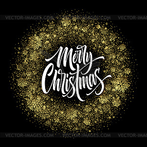 Merry Christmas lettering in glitter frame - vector image