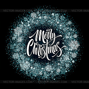 Merry Christmas lettering in ice frame - vector image