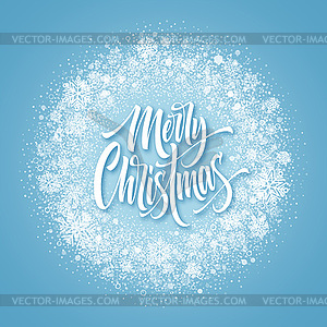 Merry Christmas lettering in snowy frame - vector EPS clipart