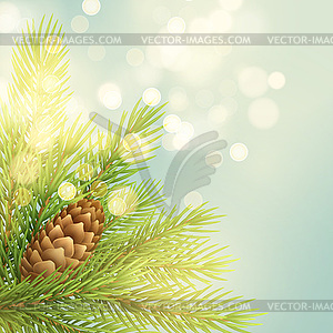 Realistic fir-tree branch with pinecone - vector clip art