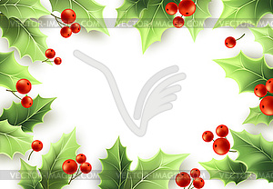 Christmas mistletoe green leaves and red berries - vector clip art