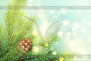 Realistic spruce branch with pinecone - vector clipart