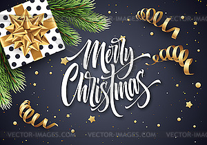 Merry Christmas lettering greeting card design - vector clipart / vector image