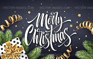 Merry Christmas lettering greeting card design - vector image