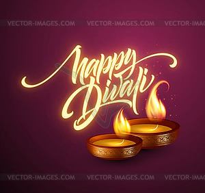 Happy Diwali festival of lights. Retro oil lamp on - vector clip art