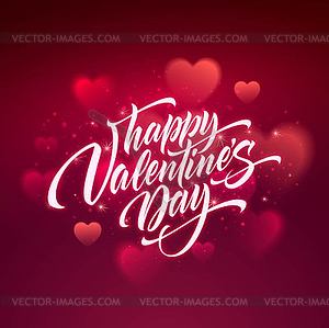 Happy valentines day handwritten text on blurred - vector image