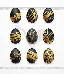 Happy Easter realistic black and golden shine - vector image