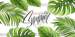 Summer poster with tropical palm leaf and - vector clipart