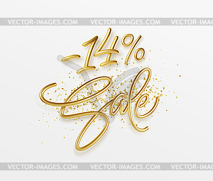 Advertising with sale golden lettering. Valentines - vector clip art