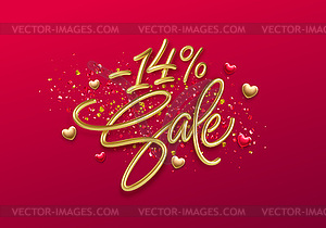 Advertising with sale golden lettering. Valentines - vector clipart / vector image