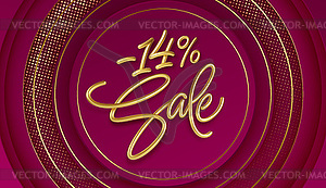 Advertising with sale golden lettering. Valentines - vector image
