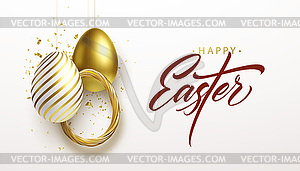 Happy Easter lettering background with 3D - vector clipart