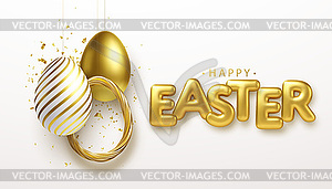 Happy Easter lettering background with 3D - vector image