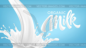 Realistic splashes of milk on blue background. - vector clipart