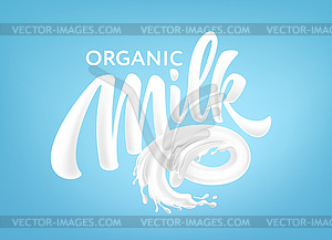 Realistic splashes of milk on blue background. - color vector clipart